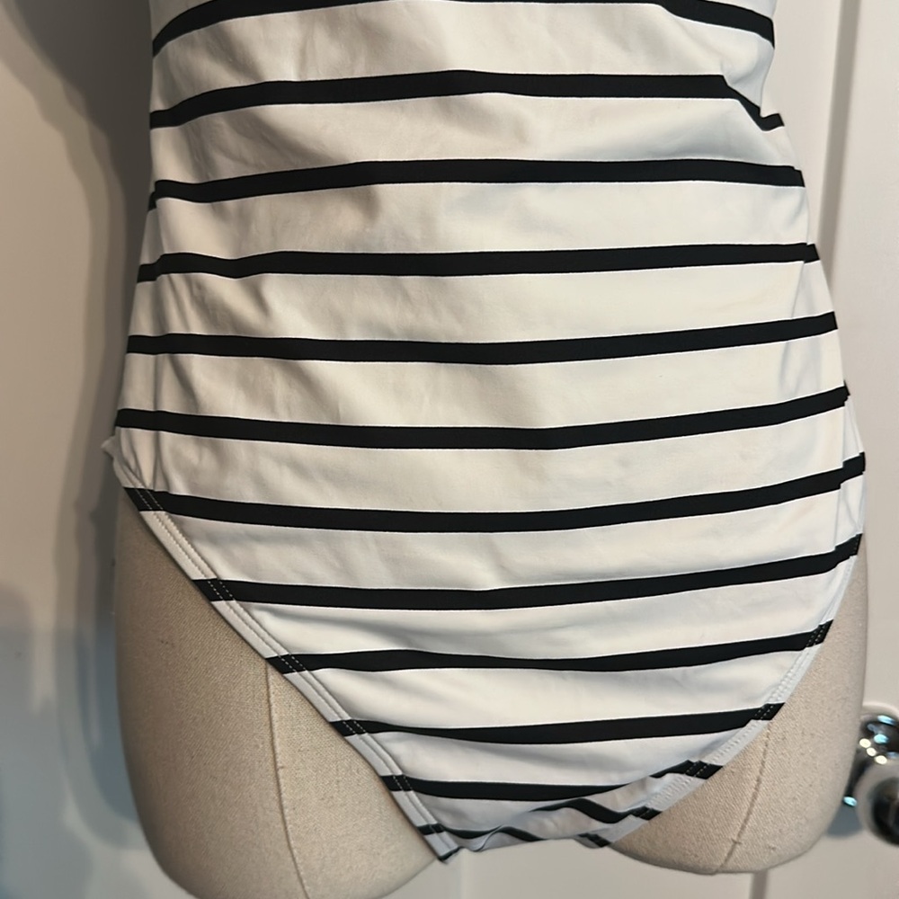 Lauren Ralph Lauren Breton Black and White Striped One-Piece 12 halter Swimsuit - Picture 6 of 15